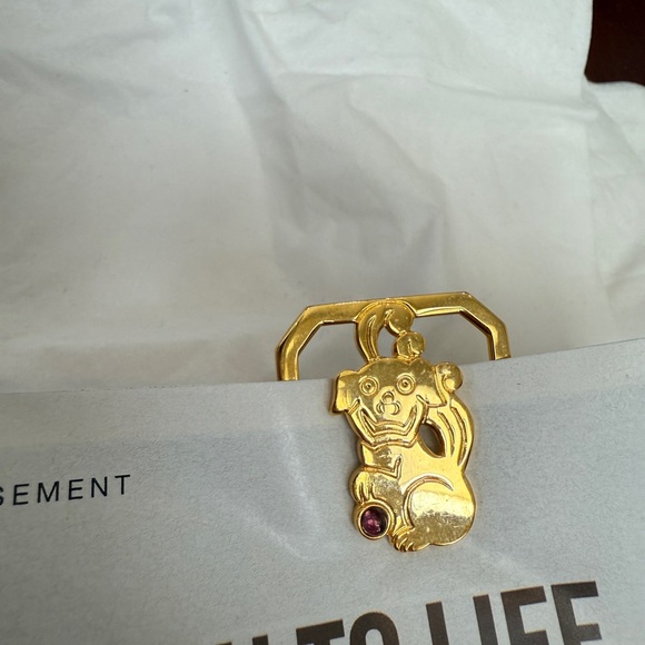 Judith Leiber gold dog bookmark with small purple pink gemstone - Picture 8 of 9